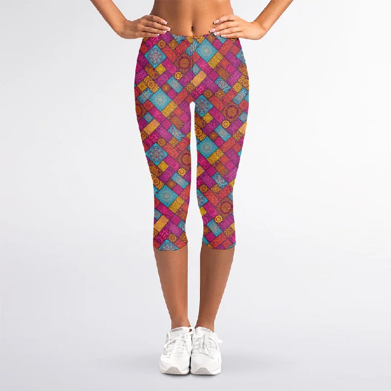 Exclusive Savings Indian Patchwork Pattern Print Women's Capri Leggings