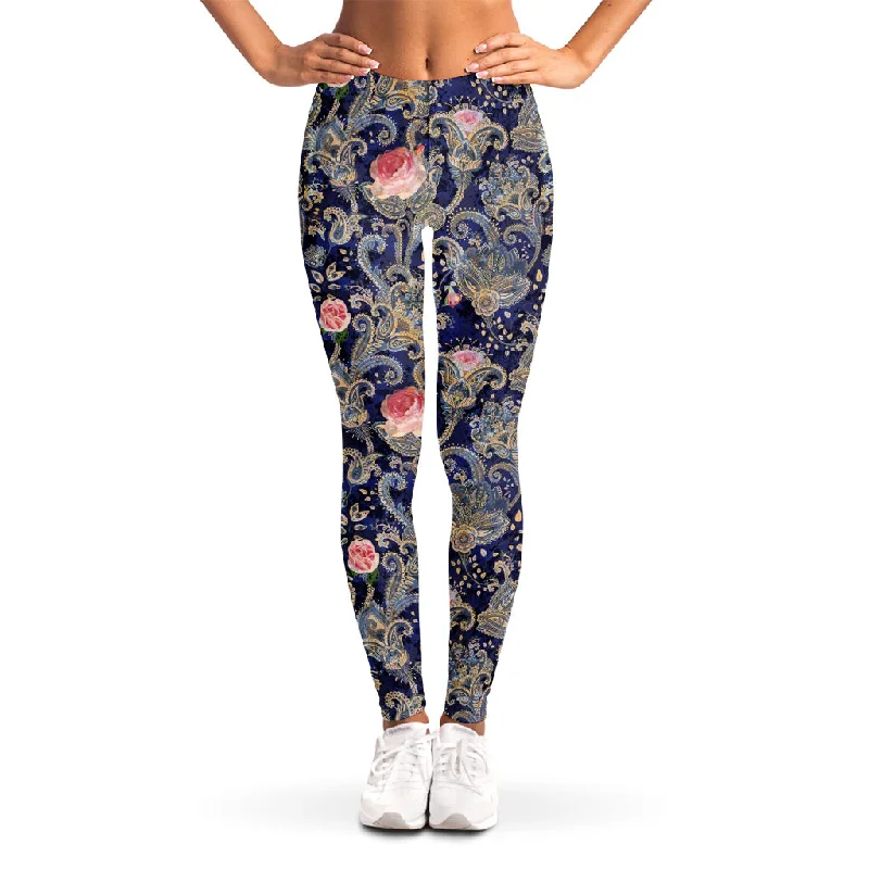 Act Fast Indian Rose Paisley Pattern Print Women's Leggings