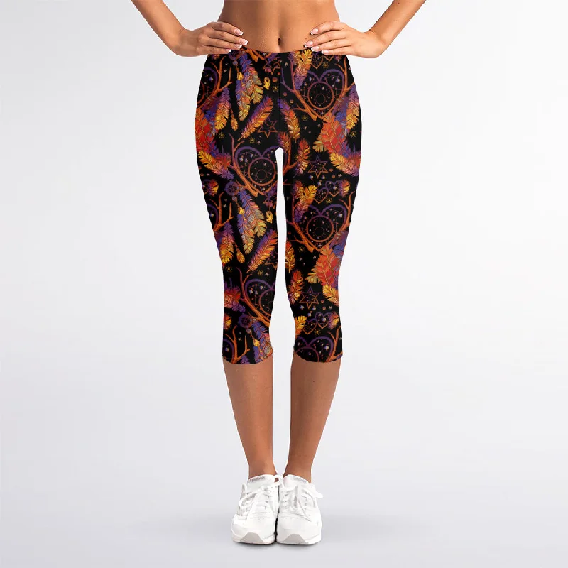 Final Clearance Indian Tribal Dream Catcher Print Women's Capri Leggings