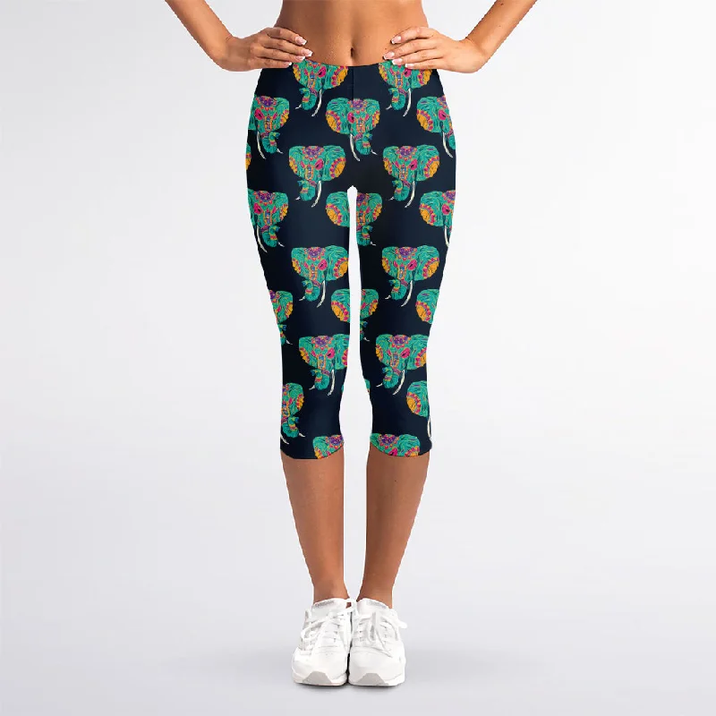Great Deals Indian Tribal Elephant Pattern Print Women's Capri Leggings