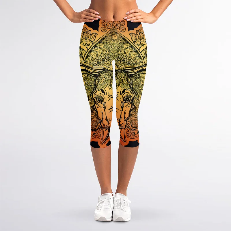 Deal Dash Indian Tribal Spiritual Elephant Print Women's Capri Leggings