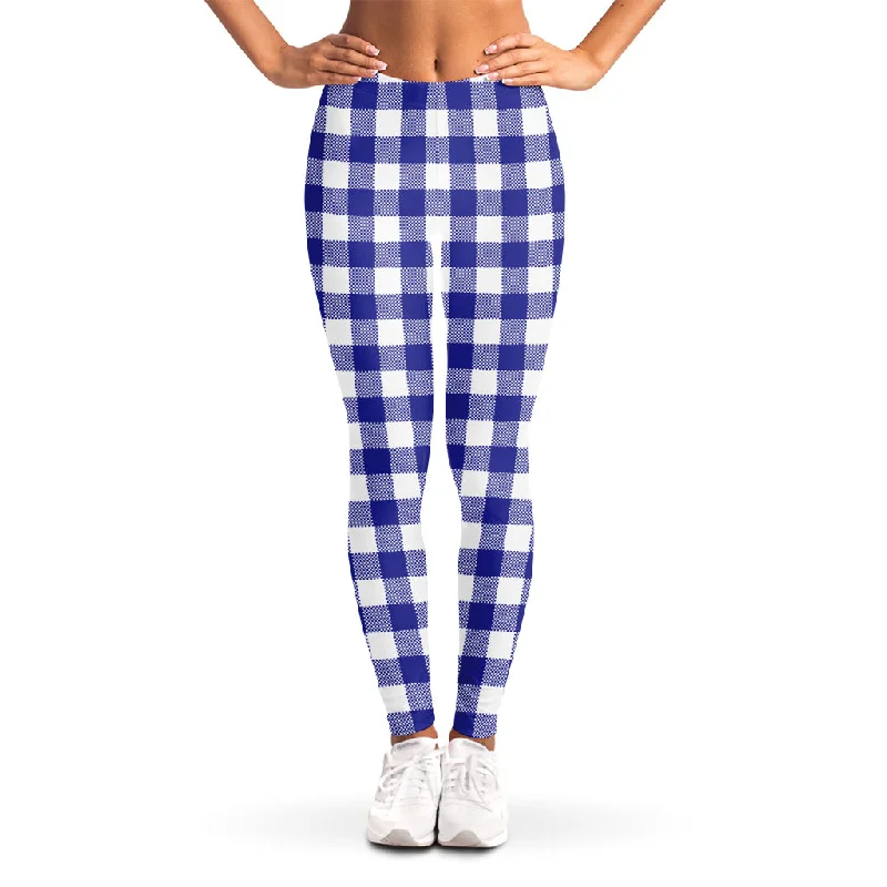 Blowout Sale Indigo Blue And White Gingham Print Women's Leggings