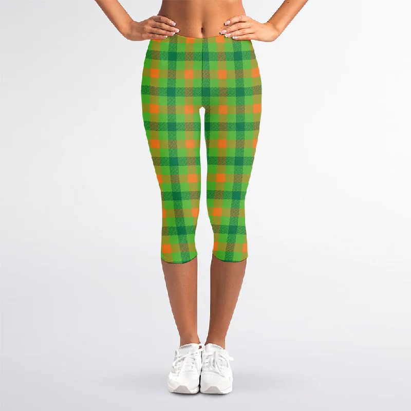 Today's Special Irish Buffalo Plaid Pattern Print Women's Capri Leggings