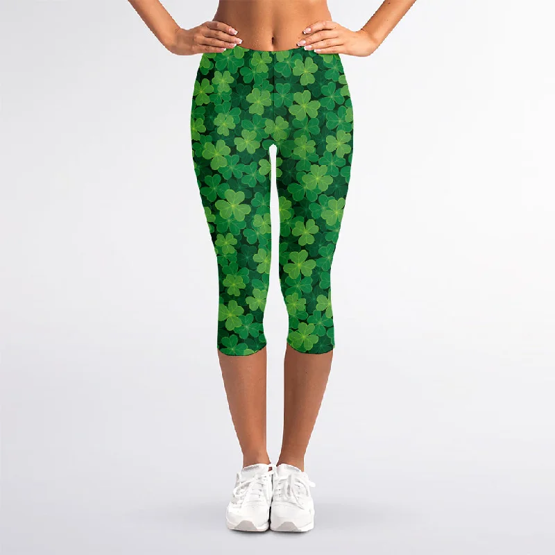 Exclusive Offers Irish Clover Saint Patrick's Day Print Women's Capri Leggings