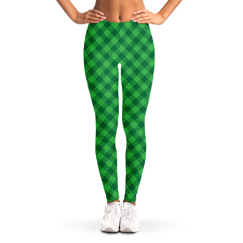 Grand Opening Sale Irish Green Buffalo Plaid Print Women's Leggings