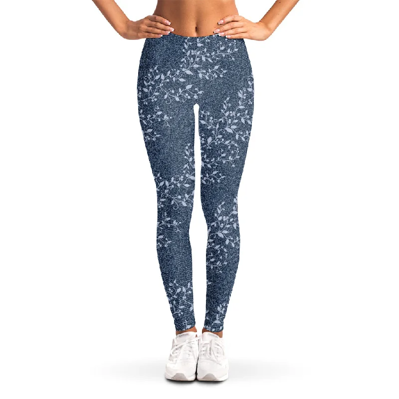 Super Sale Ivy Flower Denim Jeans Pattern Print Women's Leggings