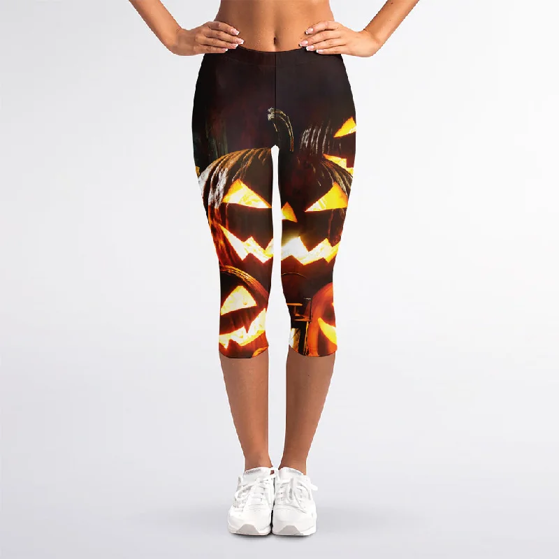 Price Meltdown Jack-O'-Lantern Halloween Pumpkin Print Women's Capri Leggings