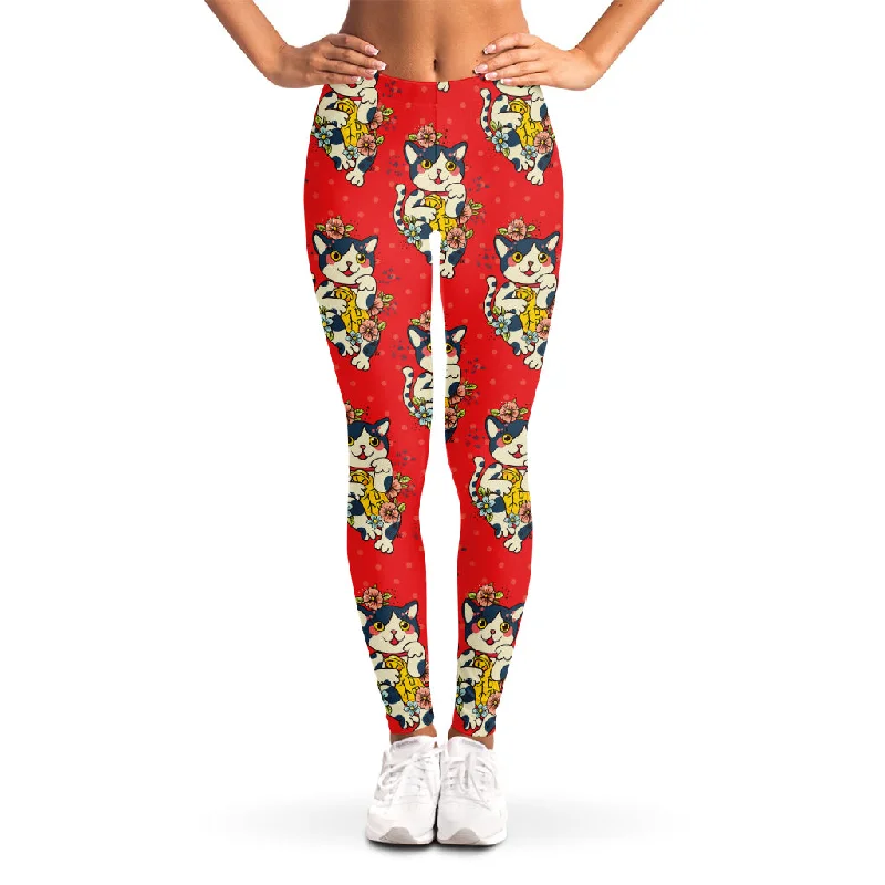 Epic Deals Japanese Cat Maneki Neko Pattern Print Women's Leggings
