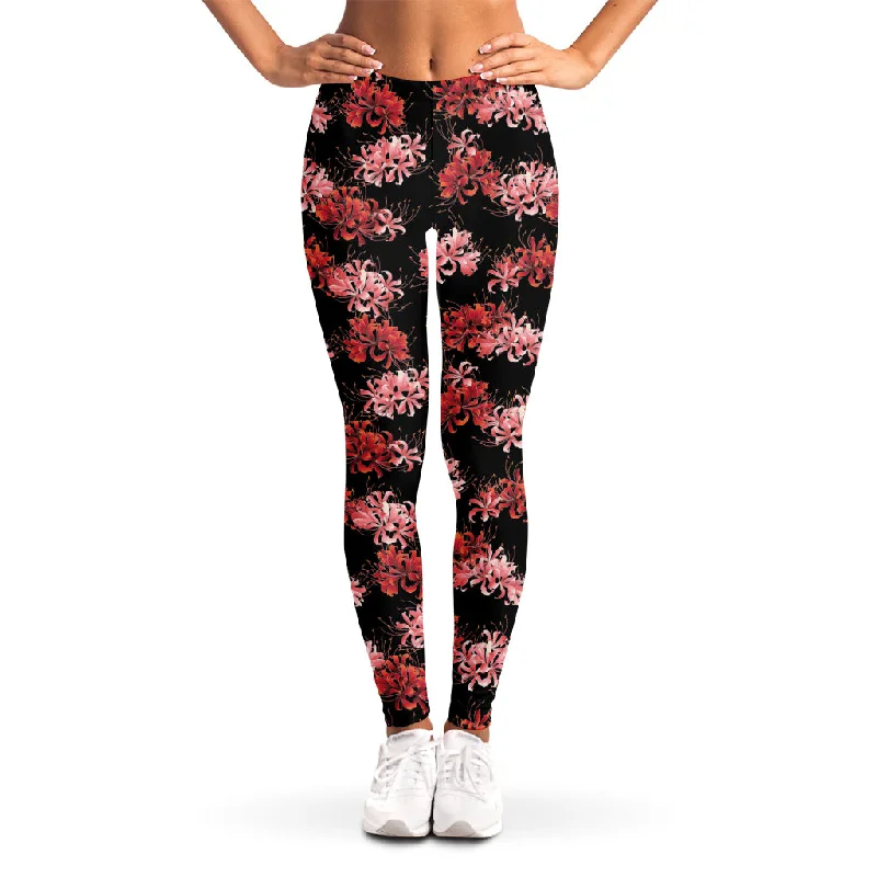 Act Fast Japanese Cluster Amaryllis Pattern Print Women's Leggings