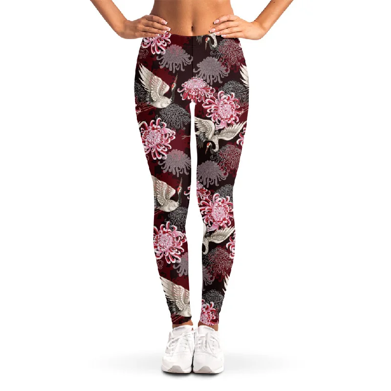 Must-Have Deals Japanese Cranes And Chrysanthemums Print Women's Leggings