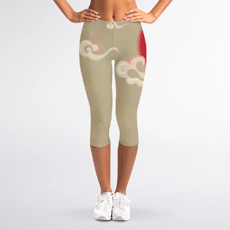 Super Savings Japanese Cranes At Sunset Print Women's Capri Leggings