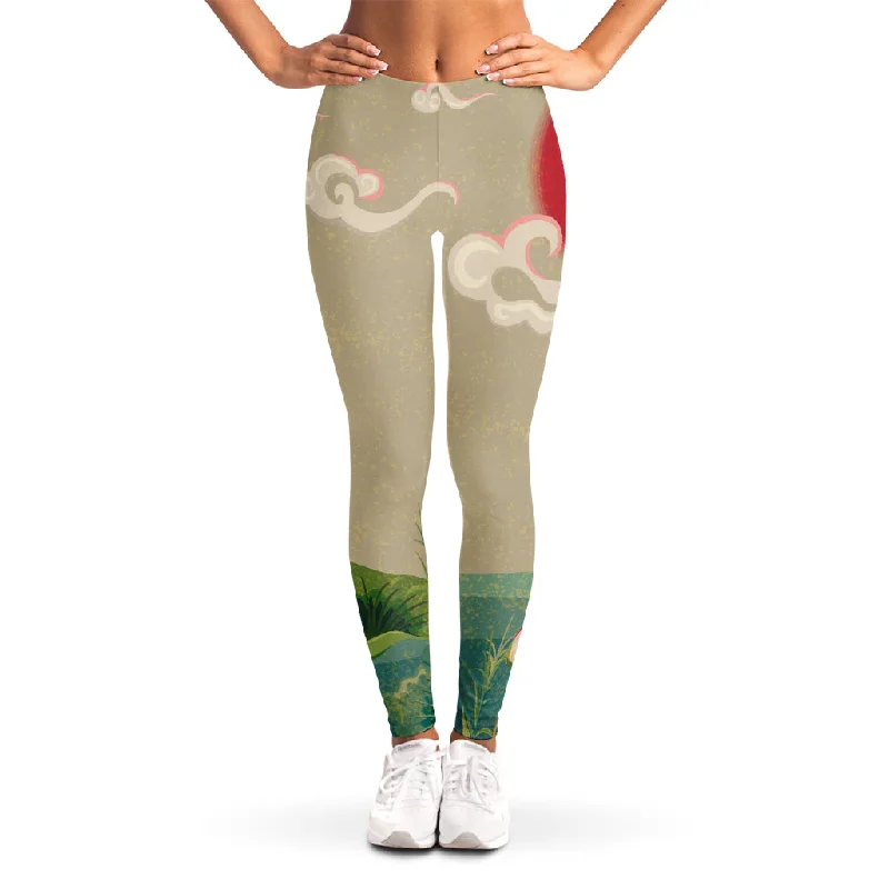 Limited Time Japanese Cranes At Sunset Print Women's Leggings