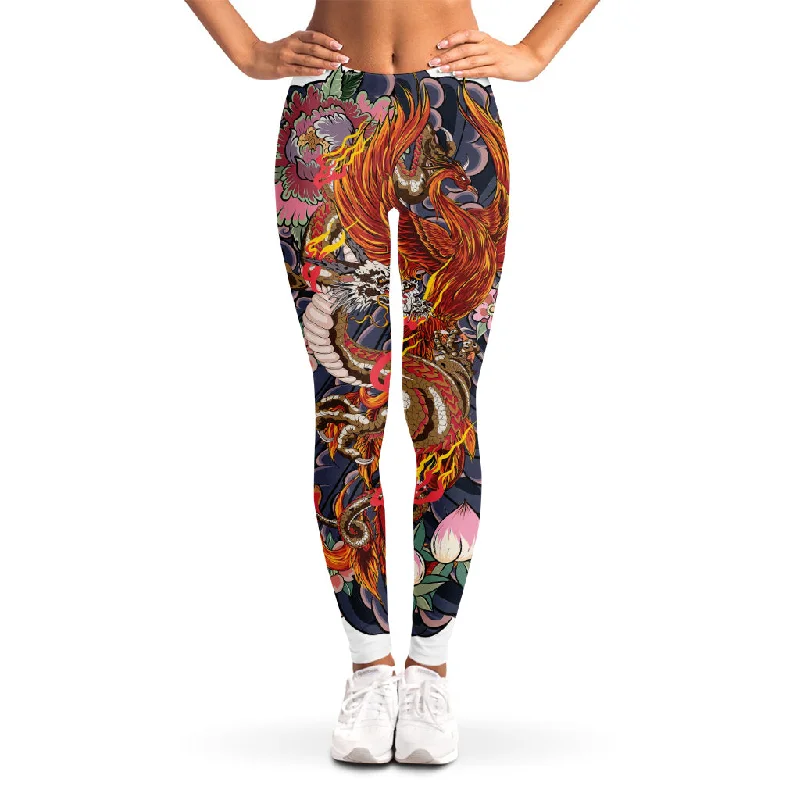 Deal of the Week Japanese Dragon And Phoenix Tattoo Print Women's Leggings