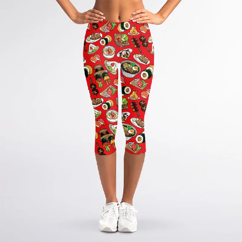 Special Savings Japanese Food Pattern Print Women's Capri Leggings