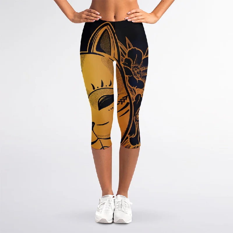 Clearance Event Japanese Fox Mask Print Women's Capri Leggings