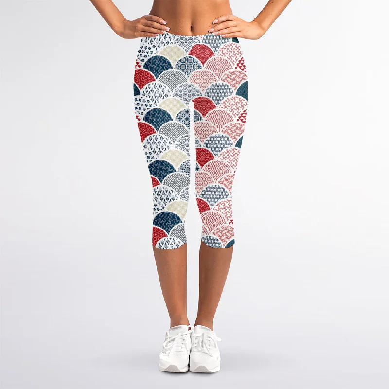 Seasonal Sale Japanese Geometric Pattern Print Women's Capri Leggings
