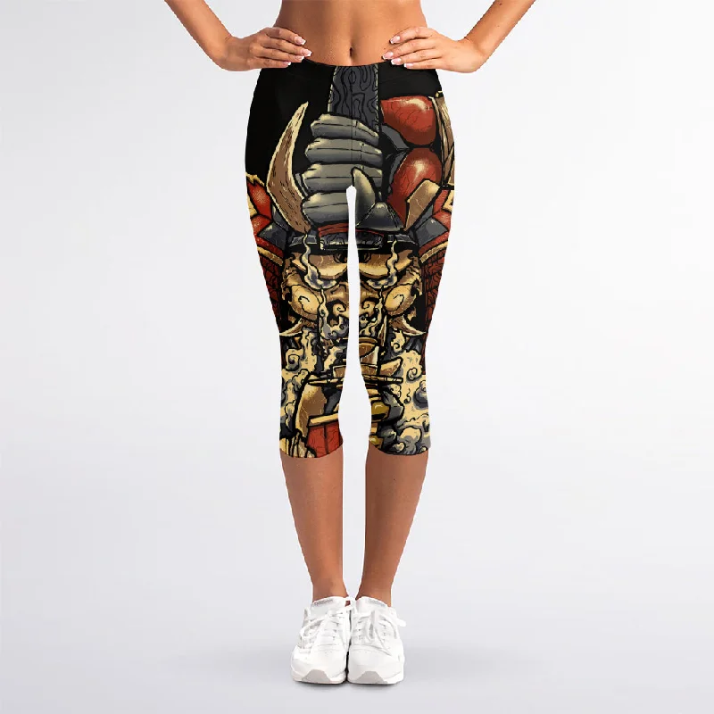 Early Bird Discount Japanese Ghost Samurai Print Women's Capri Leggings