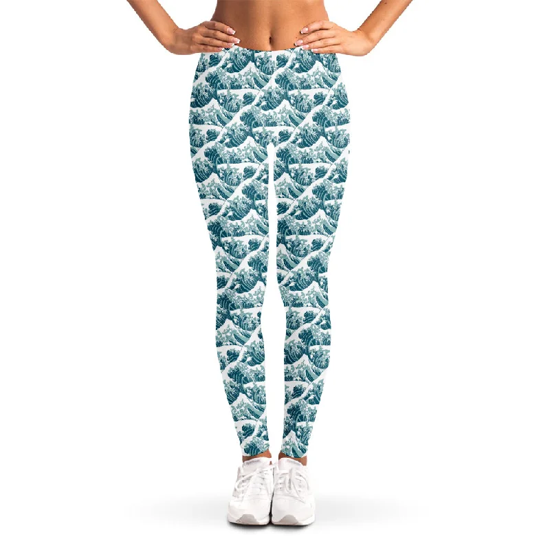 Super Deal Japanese Kanagawa Wave Pattern Print Women's Leggings