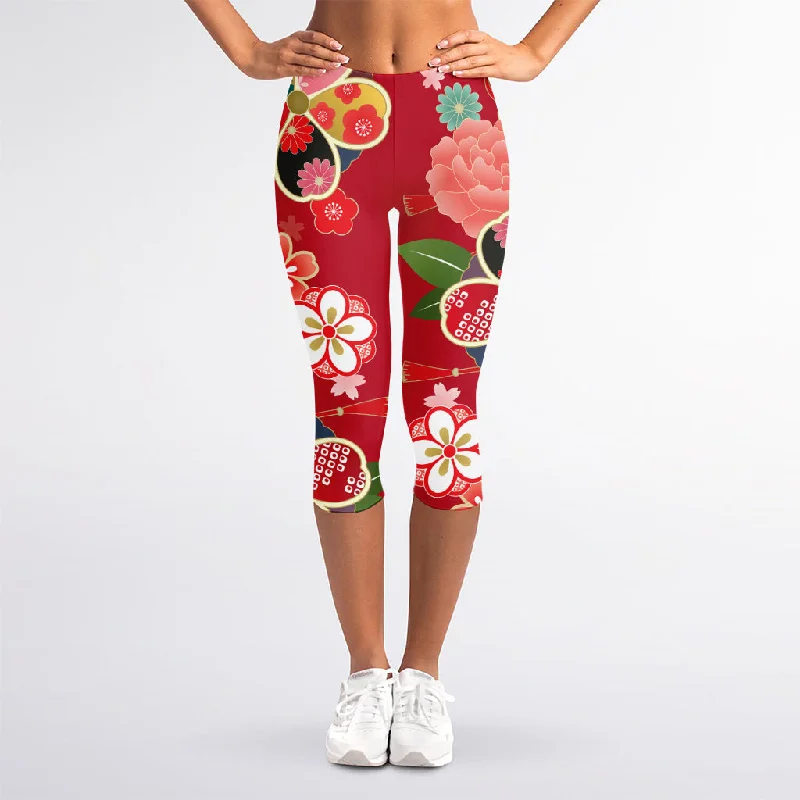 Exclusive Deal Japanese Kimono Pattern Print Women's Capri Leggings
