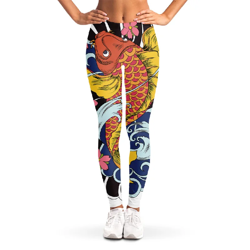 Massive Deals Japanese Koi And Flower Tattoo Print Women's Leggings