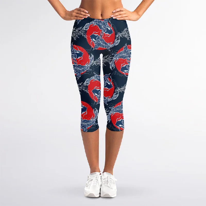 Overstock Japanese Koi Carp Fish Pattern Print Women's Capri Leggings
