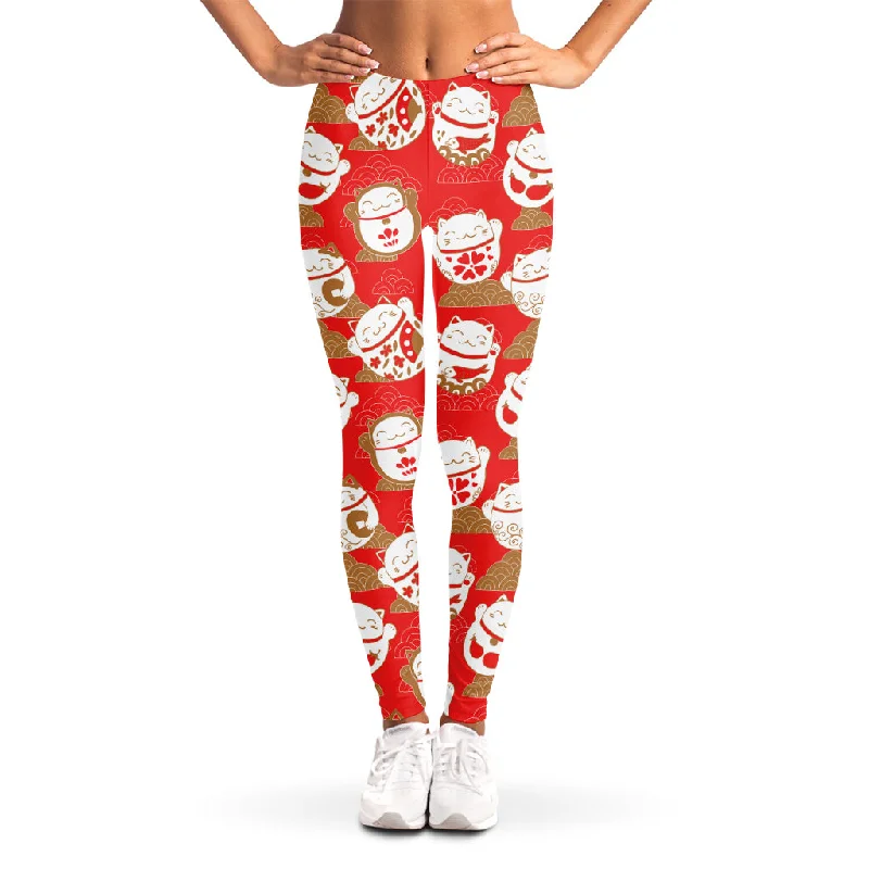 Limited Availability Japanese Lucky Cat Pattern Print Women's Leggings