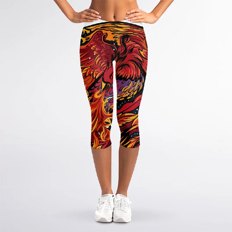 Final Clearance Japanese Phoenix Print Women's Capri Leggings