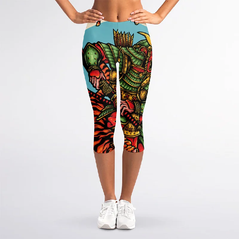 Exclusive Savings Japanese Samurai And Tiger Print Women's Capri Leggings