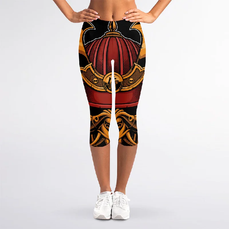 Can't Miss Japanese Samurai Warrior Mask Print Women's Capri Leggings