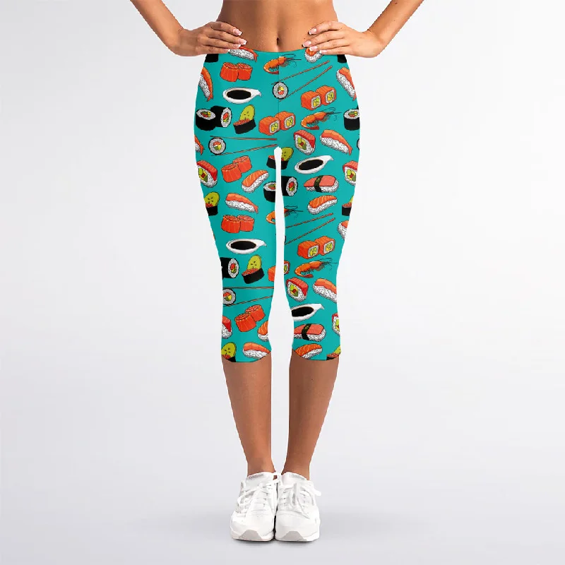 Today's Special Japanese Sushi And Rolls Pattern Print Women's Capri Leggings