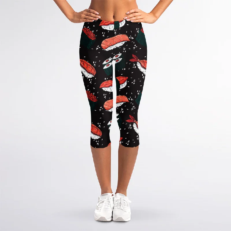 Mega Sale Japanese Sushi Pattern Print Women's Capri Leggings