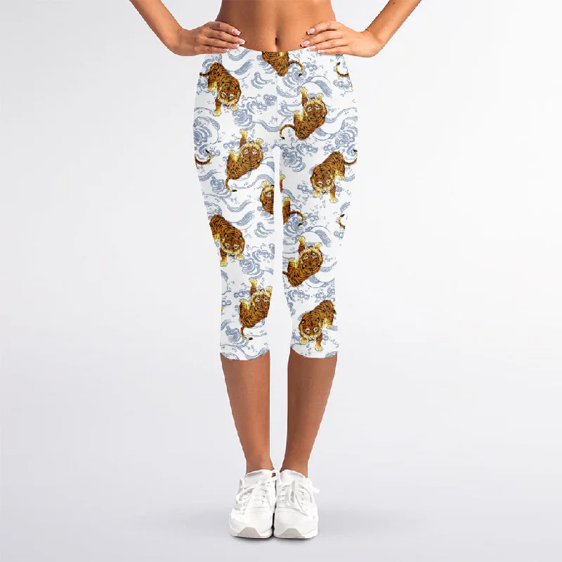 Discount Mania Japanese Tiger Pattern Print Women's Capri Leggings