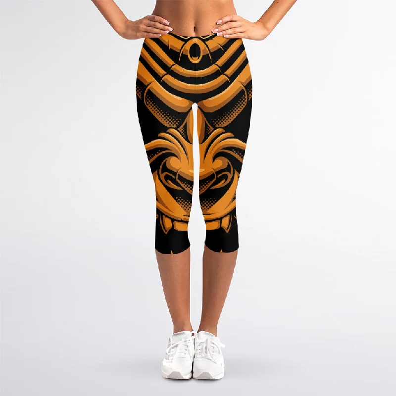 Crazy Savings Japanese Warrior Mask Print Women's Capri Leggings
