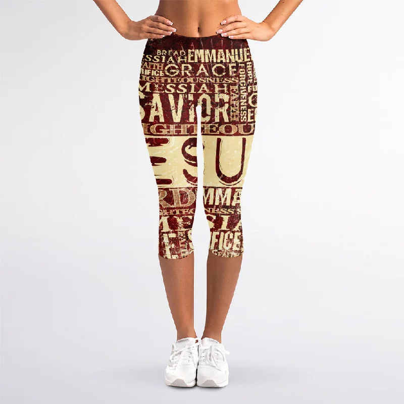Savings Galore Jesus Religious Words Print Women's Capri Leggings