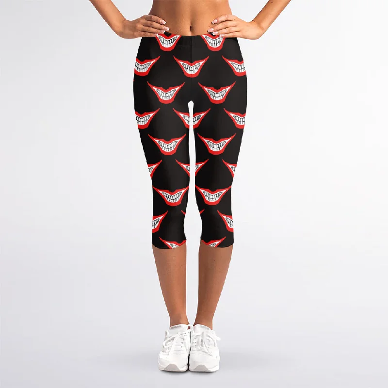 Unmissable Offer Joker Smile Pattern Print Women's Capri Leggings