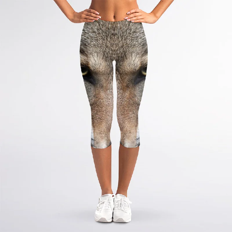 Special Price Jungle Wolf Print Women's Capri Leggings