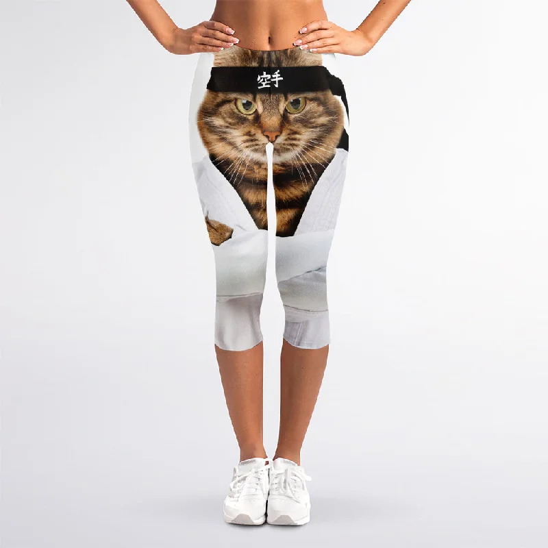 Midnight Madness Karate Cat Print Women's Capri Leggings