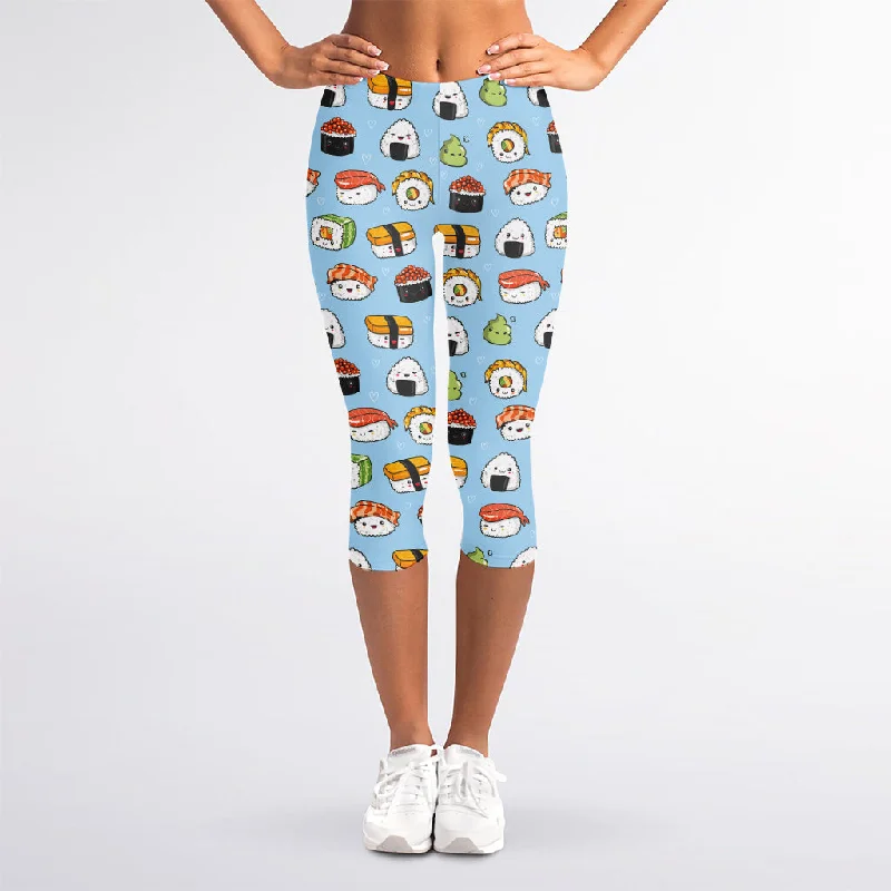 Low Prices Kawaii Japanese Sushi Pattern Print Women's Capri Leggings