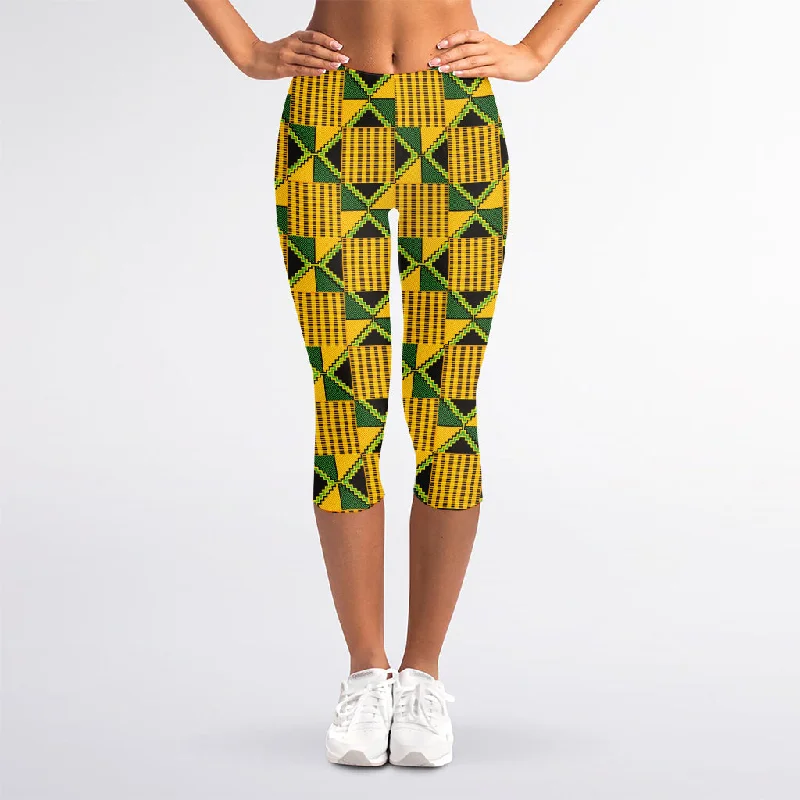 Final Markdown Kente Ethnic Pattern Print Women's Capri Leggings