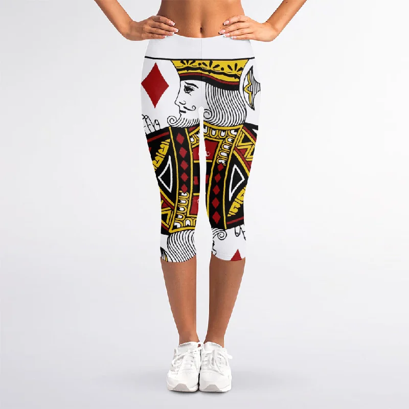 Big Discounts King Of Diamonds Playing Card Print Women's Capri Leggings