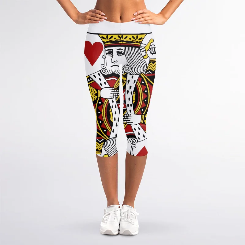 Price Drop Alert King Of Hearts Playing Card Print Women's Capri Leggings
