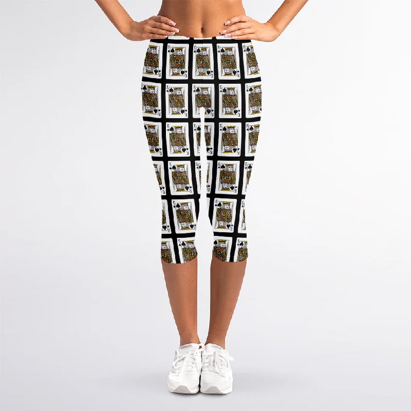 Super Sale King Of Spades Pattern Print Women's Capri Leggings