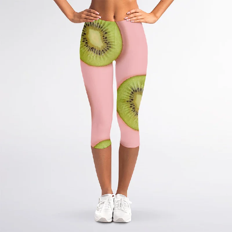 Discount Extravaganza Kiwi Slices Pattern Print Women's Capri Leggings