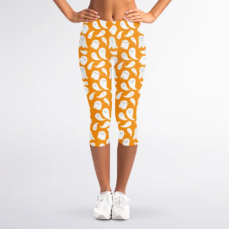 Take Advantage Little Halloween Ghost Pattern Print Women's Capri Leggings