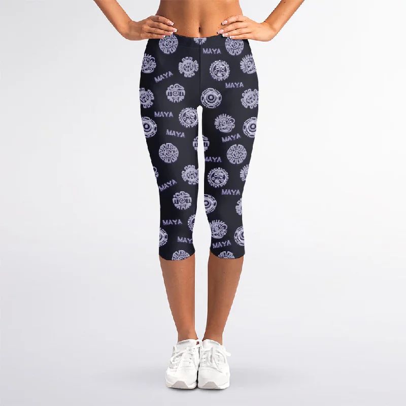 Lowest Price Maya Symbol Pattern Print Women's Capri Leggings