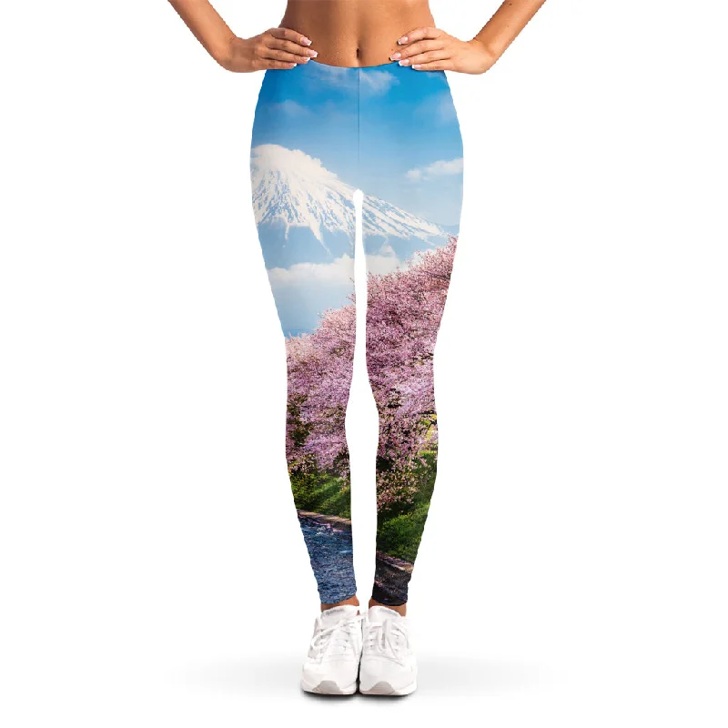 Shop and Save Mount Fuji And Cherry Blossom Print Women's Leggings