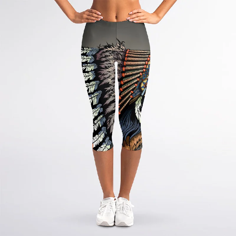 One-DAY Sale Native American Indian Girl Print Women's Capri Leggings