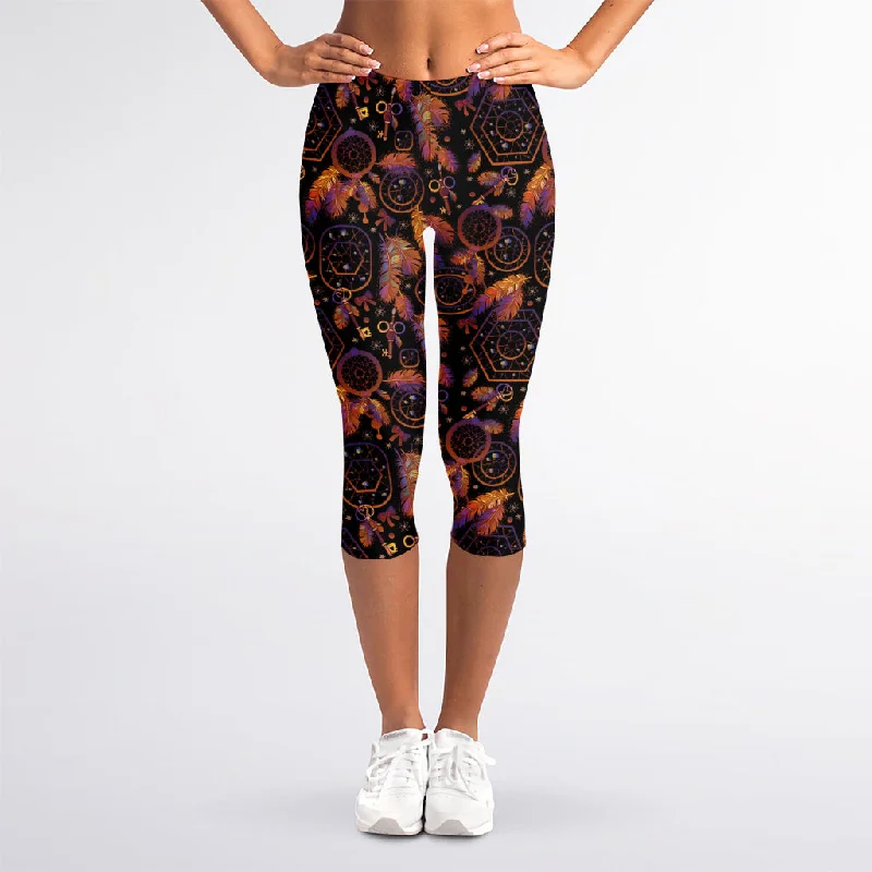Deal Dash Native Tribal Dream Catcher Print Women's Capri Leggings
