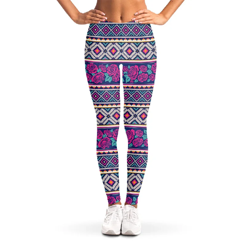 Holiday Sale Native Tribal Ethnic Rose Pattern Print Women's Leggings