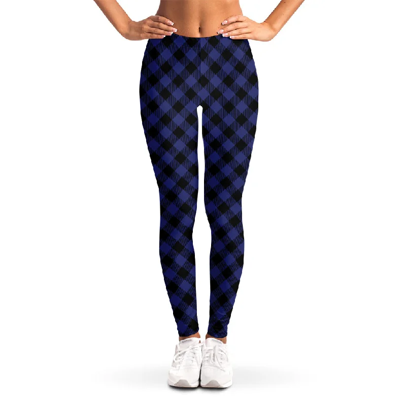 Price Rollback Navy And Black Buffalo Plaid Print Women's Leggings